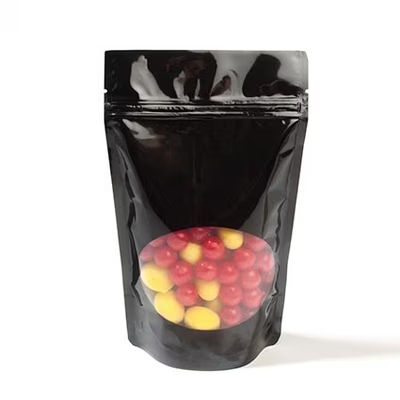 XL Black Gusset Zipper Pouch Gusseted Bags w/ Oval Window - Holds 1 lb. - Food Safe Size 8 1/4" x 3 1/2" x 11 1/2" 100 Bags Pouches