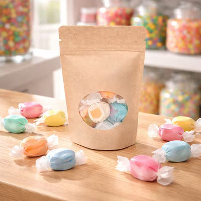 Small Kraft Stand Up Resealable Zipper Pouch Bags with Oval Window - Holds 2 Ounces Size: 4" x 2 3/8" x 6" 100 Bags Pouches