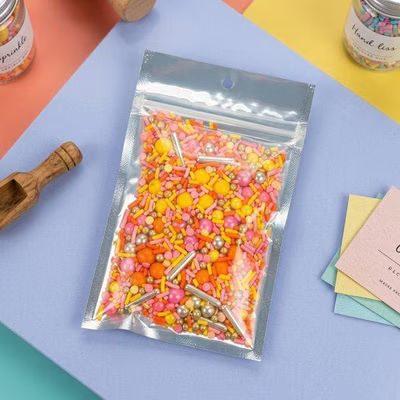 Gold Back Silver Face & Clear Front Smell Proof Food Safe Hanging Barrier Bags Great for Herbs Bag Size: 3 5/8" x 5" 100 Bags