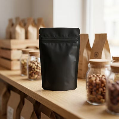 Small Odor Proof Zipper Pouch Bags Matte Black Metallized - High Barrier - Holds 2 oz. Size: 4" x 2 3/8" x 6" 100 Bags Pouches