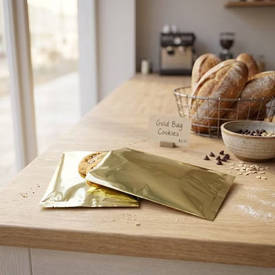 Premium Shimmer Gold Metallized Heat Seal Bags 5" x 7" 1/2" bottom seal 100 pack