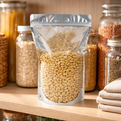 Large Stand Up Pouch Bags White with Clear Front Food Safe - Holds 8 oz. to 12 oz. Size 6 3/4 x 3 1/2" x 11 1/4" 100 Bags