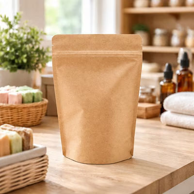 Large Kraft Food Safe Zipper Pouch Bags Holds 6 oz. to 11 oz. - Heat Sealable Size: 5 7/8" x 3 1/2" x 9 1/8" 100 Bags Pouches