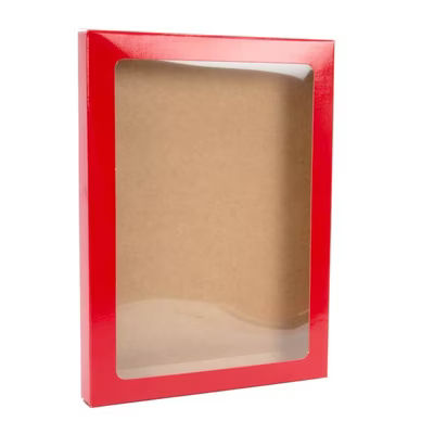 Gloss Red Kraft Paper Window Box with Attached PET Sheet A7 5 3/8" x 5/8" x 7 3/8" 25 pack
