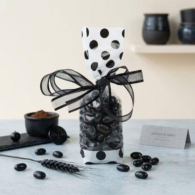 Small Tall White and Black Polka Dot Clear Gusset Bags - Great for Over The Hill Birthdays Bag Size: 2" x 1 7/8" x 9 1/2" 100 Bags
