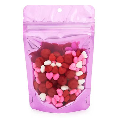Small Food Safe Resealable Pouch Bags - Clear Front with Hot Cloud Pink Back - Holds 2 oz. Size: 4" x 2 3/8" x 6" 100 Bags Pouches