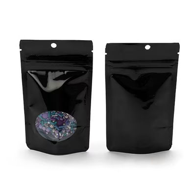 Black Stand Up Zipper Pouch w/Oval Window + Hang Hole 3 1/8" x 2" x 5 1/8" 100 pack