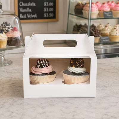 Cupcake Boxes White Double Cupcake Handle Box Set 7" x 4" x 4" 100 Sets