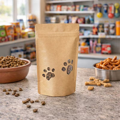 Kraft Small Paw Prints Shaped Window Stand Up Zipper Pouch 5 1/8" x 3 1/8" x 8 1/8" 25 pack