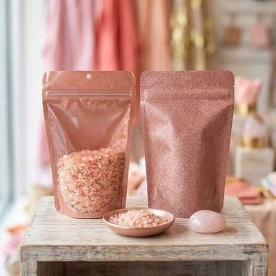 Rose Gold Glitter Backed Stand Up Zipper Pouch 5 1/8" x 3 1/8" x 8 1/8" 100 pack
