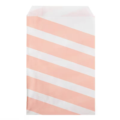 White Paper with Pink Stripes Treat Bags 100 Pack 5" x 8"
