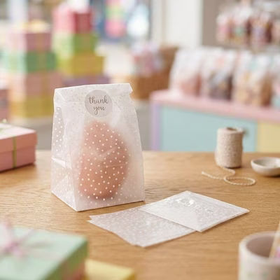 Frosted Polka Dots Flat Bottom Gusset Bags w/ Paper Insert| 4? x 4? x 7? 100 pack FFGPB9D