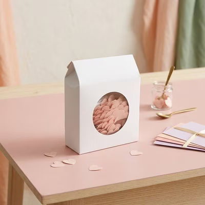White Shaped Favor Box with Circle Window 4 1/8? x 1 3/4? x 5 1/4? 25 Pack |FS345