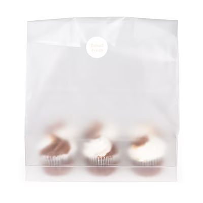 Frosted Cupcake Bag Set for 6 Minis w/ Paper Bottom 7" x 4" x 9" 100 pack