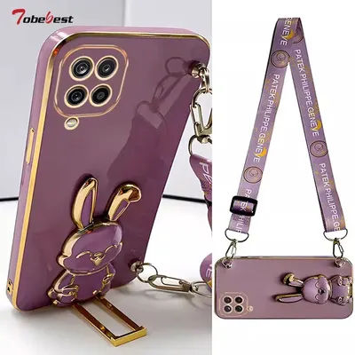 Crossbody Lanyard Rabbit luggage bracket Plating Case for Samsung Galaxy A12 A22 A32 A42 A52 A52S