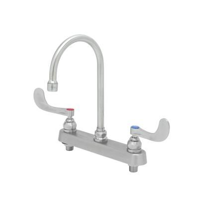 T&S S-1142-04 Deck Mount Faucet - 6" Swivel Gooseneck Spout, 8" Centers, Wrist Action Handles, Stainless Steel
