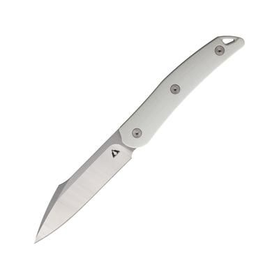CMB Made Knives Kisame Fixed Blade Knife 7.5in Overall 3.5in Satin 14C28N Sandvik Blade White G10 Handle Leather Sheath CMB-FB01A