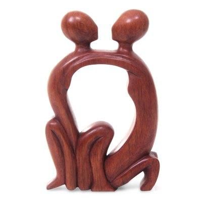 Wood statuette, 'Marriage' - Handmade Romantic Wood Sculpture