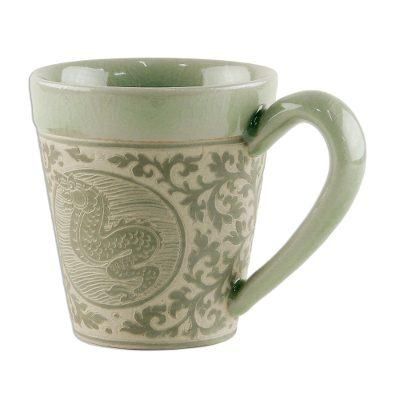 Thai Zodiac Dragon,'Celadon Glazed Ceramic Mug with Dragon from Thailand'