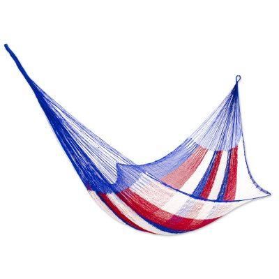 Patriotic,'Red White and Blue Hand Woven Nylon Maya Hammock (Single)'