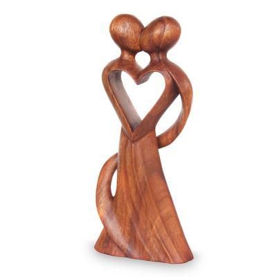 'My Heart and Yours' - Original Wood Sculpture Hand Carved in Indonesia