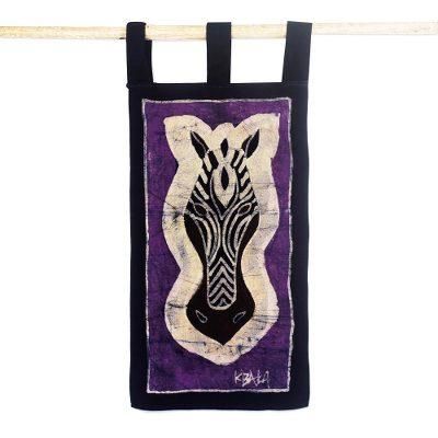 Zebra II,'Signed Batik Cotton Zebra Wall Hanging in Purple from Ghana'