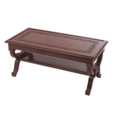 Fern Garland,'Hand Crafted Contemporary Wood Leather Coffee Table'