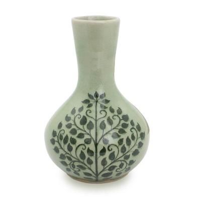 Celadon ceramic bud vase, 'Thai Bodhi'