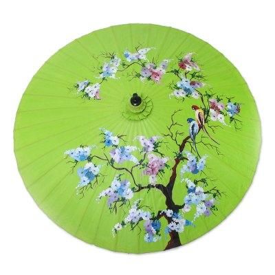 Catch My Eye,'Floral Cotton and Bamboo Parasol in Spring Green'