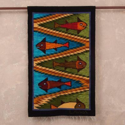 Andean Fish,'Fish-Themed Wool Tapestry from Peru'