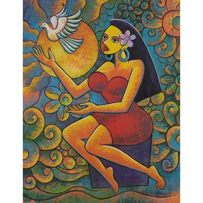 Niluh Sekarwangi,'Signed Unstretched Expressionist Acrylic Painting of Woman'