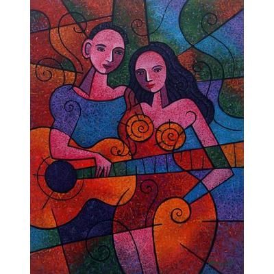 Intimacy,'Signed Original Cubist Fine Art Painting from Java'