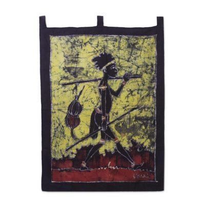 Cotton batik wall hanging, 'Papa Kofi'