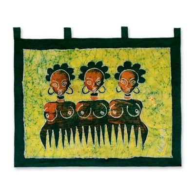 Batik wall hanging, 'Beauty Comb II'