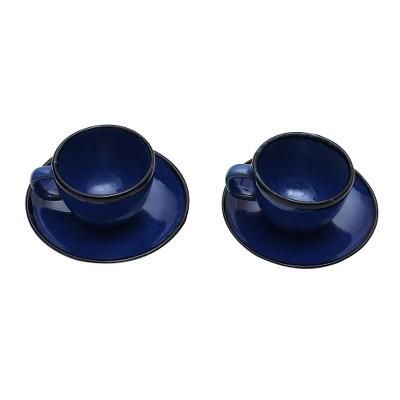 Relaxing Blue,'Blue Ceramic Cups and Saucers from Bali (Pair)'