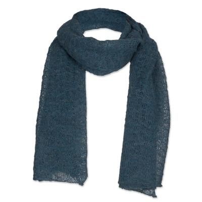 Teal Gossamer,'Textured 100% Baby Alpaca Wrap Scarf in Teal from Peru'