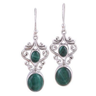 Natural Majesty,'Fair Trade Jewelry Sterling Silver Malachite Earrings'