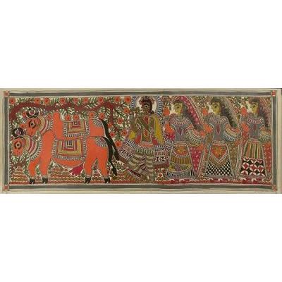 the Cowherd' - Indian Madhubani Folk Art Painting