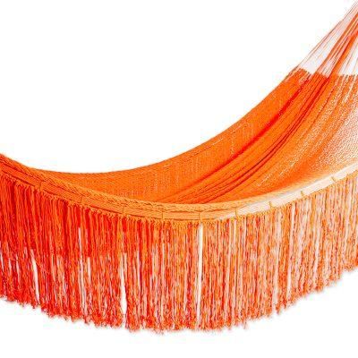 Orange Cascade,'Orange Fringed Cotton Rope Hammock (Triple) from Mexico'