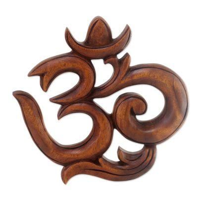 Wood relief panel, 'Sacred Om'