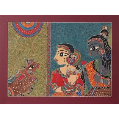 Shivashakti,'Shiva & Shakti Madhubani Painting on Paper from India'