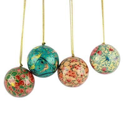 Papier mache ornaments, 'Christmas Joy' (set of 4)