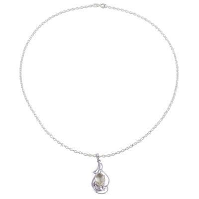 Lavish Vines,'Rhodium Plated Lemon Quartz Pendant Necklace from India'