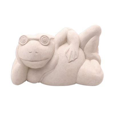 Sandstone sculpture, 'Frog Relaxes'