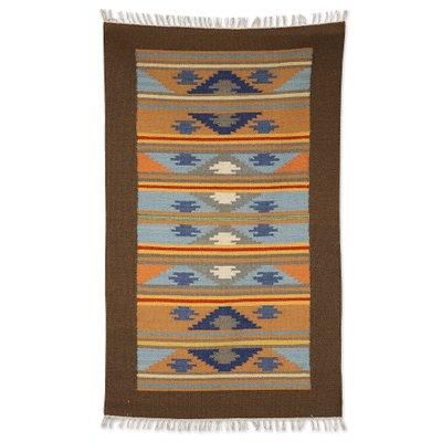 Geometric Paths,'Handloomed Wool Area Rug with Multicolor Pattern (3x5)'
