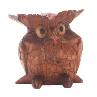 Clever Owl,'Wood Owl Statuette from Bali'