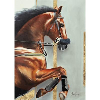 Indomitable Force,'Signed Unstretched Impressionist Oil Painting of Brown Horse'