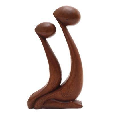 Star Gazing,'Parent and Child Hand Carved Suar Wood Sculpture'