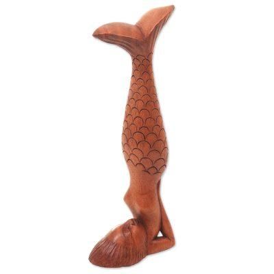 Sarwangasana Mermaid,'Bali Mermaid and Yoga Theme Artisan Carved Wood Sculpture'