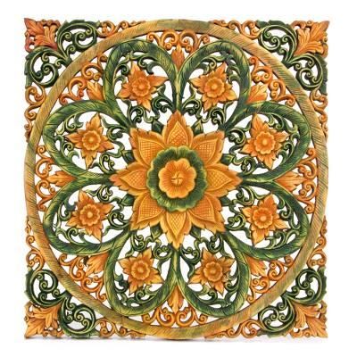 Teak relief panel, 'Florid Magic'